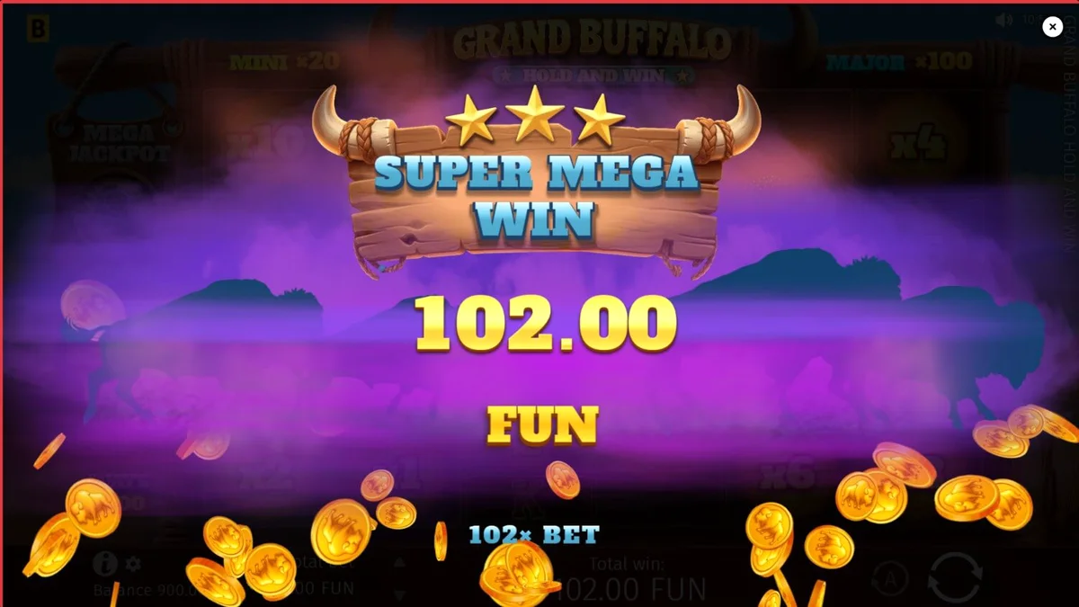Cenário de deserto e búfalos no slot Grand Buffalo Hold & Win